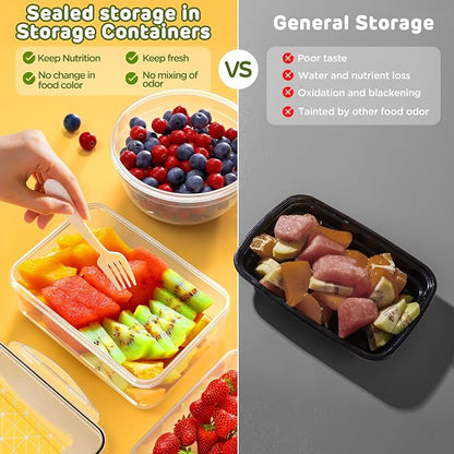 JSCARES 40 PCS Food Storage Containers with Lids Airtight (20 Lids &20 Containers) - Leakproof Meal-Prep Containers for Kitchen Storage Reusable Plastic Microwave/Dishwasher Safe with Labels & Pen | Leakproof Meal-Prep Containers for Kitchen Storage Re...