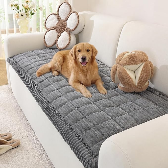 OstepDecor Couch Cover for Dogs, Washable Non Slip Sofa Cover for Pets | Soft Couch Covers for Sofa, Loveseat and Sectional, Furniture Protector Against Pet Hair & Dirt (27.6" x 70.9", Dark Grey)