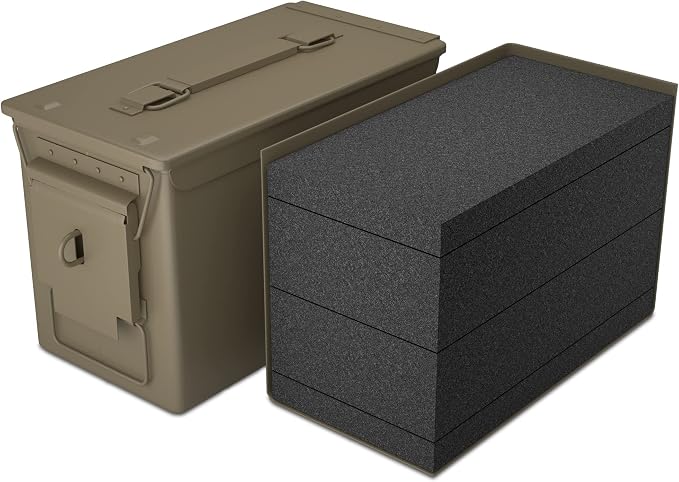 Lockable Metal Ammo Storage Box - Military & Army Steel Ammo Can for Ammunition Storage - Waterproof Ammo Crate Utility Box