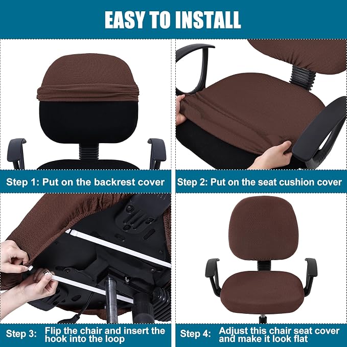 Smiry Office Computer Chair Covers for Desk Rotating Chair Protector | Stretch Jacquard Removable Washable Universal Slipcovers, Seat + Backrest Cover, Light Chocolate