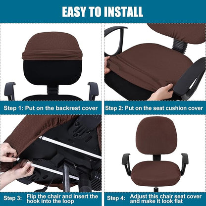 Smiry Office Computer Chair Covers for Desk Rotating Chair Protector | Stretch Jacquard Removable Washable Universal Slipcovers, Seat + Backrest Cover, Light Chocolate