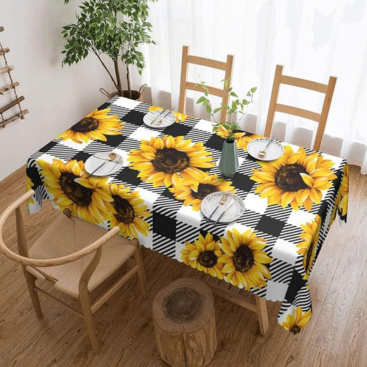 Sunflower Checkered Rectangular Tablecloth, Golden Sunflowers Table Cloth Washable Tablecloths Decorative Table Cover for Kitchen, Dining, or Parties 54x72 Inches