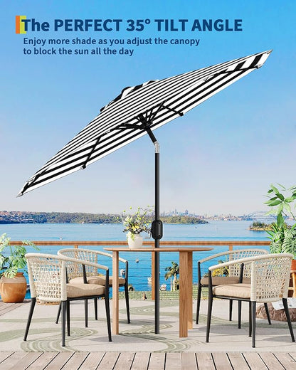 GarveeLife 9 ft Outdoor Patio Umbrella, Table Market Umbrella With Push Button Tilt and Crank, 8 Sturdy Ribs UV Protection Waterproof for Garden, Deck, Backyard, Pool (Black-and-white striped)