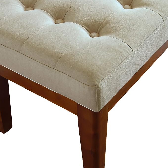 Elle Decor Claire Button Tufted Upholstered Bedroom Bench, Modern Fabric Padded Ottoman with Wooden Legs, Beige