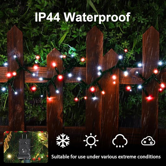 500 LED String Lights Outdoor, 16 Modes Plug in Twinkle Fairy Lights for Bedroom, 46ft 500LED Christmas Lights Cluster Lights Outdoor Waterproof Red&White Bulb