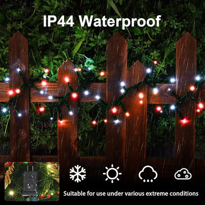 500 LED String Lights Outdoor, 16 Modes Plug in Twinkle Fairy Lights for Bedroom, 46ft 500LED Christmas Lights Cluster Lights Outdoor Waterproof Red&White Bulb