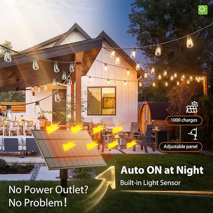 KYY 78FT(72+6) Solar String Lights Outdoor with USB Port Remote Control | LED Waterproof Solar Powered Patio with 24 Sockets, Heavy-Duty and UL Listed Porch Market Lights