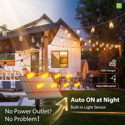 KYY 102FT(96+6) Solar String Lights Outdoor with USB Port Remote Control | LED Waterproof Solar Powered Patio with 32 Sockets, Heavy-Duty and UL Listed Porch Market Lights