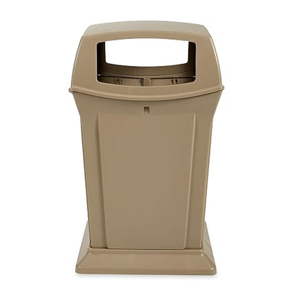Rubbermaid Commercial Products Ranger Trash Can with 4 Opening Lid, 45 GAL, Beige Plastic, Outdoor for Stadiums/Parks/Shopping Plazas