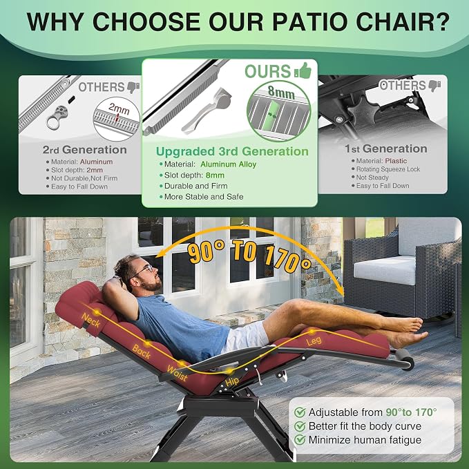 Suteck Oversized Zero Gravity Chair, 500LBS 33" XXL Reclining Lounge Chairs | W/Removable Cushion&Headrest, Upgraded Lock, Big Cup Holder and Footrest, Reclining Camping Chair Recliner for Indoor Outdoor