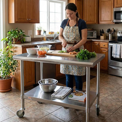 Stainless Steel Table with Wheels 36x24 Inches 3ft for Prep & Work | Heavy Duty Metal Workbench with Casters for Commercial Kitchen Restaurant Laundry Garage Home Hotel Workshop Chef Homemaker