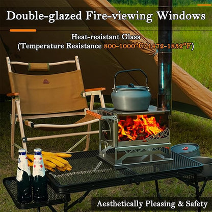windhike Ultralight Pellet Stove - 18 lbs Portable Hot Tent Wood Stove, Small Stainless Steel Camping Burning Stove with 8 Chimney Pipes for Outdoor Heating, Cooking, Hunting & Ice Fishing