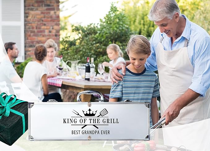 Bonsai Tree Fathers Day Grandpa Gifts, Gifts for Grandpa, Best Grandpas Ever Gift for Birthday - Cool Grilling BBQ Present for Grandfather from Grandkid - Papa Stainless Steel Metal Tool Set 4