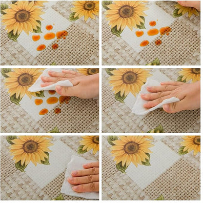 LIBERECOO Round Vinyl Fitted Tablecloth with Flannel Backing Elastic Edge Table Cover Waterproof Stain-Resistant Wipeable Tablecloths Fits 45-56" Round Tables