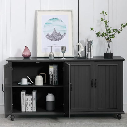 Scurrty 62'' Coffee Bar Cabinet Kitchen with Storage, Buffet Cabinet with Storage, Sideboard Buffet for Dinning Room, Kitchen & Living Room (4 Doors, Black)