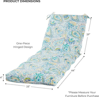 Modern Outdoor Chaise Lounge Cushion with Ties – Durable Polyester Fabric, Channel-Filled Polyfiber Insert, Removable Zippered Cover, Baltic Paisley