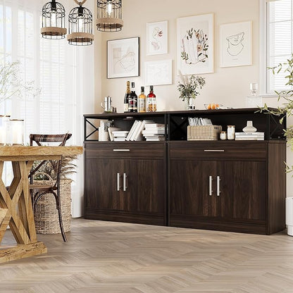 Vongrasig Coffee Bar Cabinet, Farmhouse Kitchen Storage Cabinet with Adjustable Shelf, 31“ Modern Sideboard Buffet Table for Kitchen, Dining Room, Rustic Brown