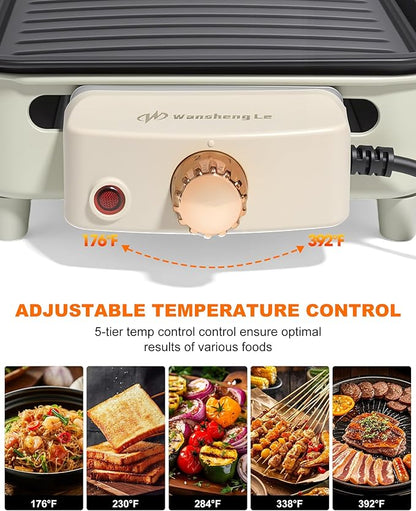 1500W Smokeless Electric Indoor Grill, 3 in 1 Korean Barbecue Grill with Net & Non-Stick Removable Plate and Velcro, Temperature Control & Dishwasher Safe, Smokeless Korean BBQ for Kitchen Party