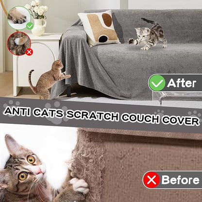 MEETSKY Couch Covers for 3 Cushion Couch Sofa Washable Cat Scratch Proof Sectional Couch Covers L Shape Sofa Cover Slipcovers Couch Furniture Protector for Pets Dogs Kids, 91" x 118", Grey