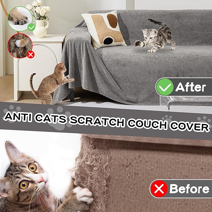MEETSKY Couch Cover for 2 Cushion Couch, Couch Covers for Dogs Washable Non Slip Cat Scratch Proof Sectional Love Seat Covers L Shaped Soft Couch Furniture Protector for Pets, 71" x 118", Grey