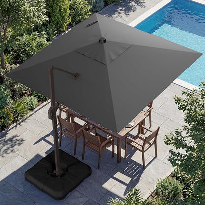 10x10FT Cantilever Outdoor Umbrella with Base, 360° Rotating Large Offset Square Patio Umbrella, Ideal for Garden Backyard Deck Courtyard, Grey