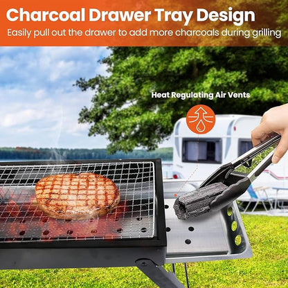 Charcoal Grill,Portable Folding BBQ Grill for Outdoor,Stainless Steel Grill Net Easy Setup Tabletop Barbecue Grill for Outdoor Camping Picnic Backyard Party