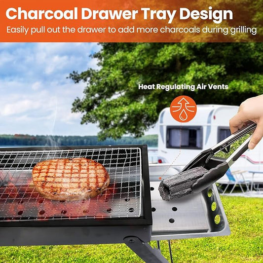 Charcoal Grill,Portable Folding BBQ Grill for Outdoor,Stainless Steel Grill Net Easy Setup Tabletop Barbecue Grill for Outdoor Camping Picnic Backyard Party
