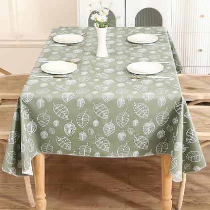 Walrus Heavy Duty Vinyl Tablecloth with Flannel Backing Waterproof Oil-Proof Plastic Table Cloth Stain-Resistant Wipeable Rectangle or Square Table Cover for Indoor and Outdoor (Leaf, 60X102 Inch)