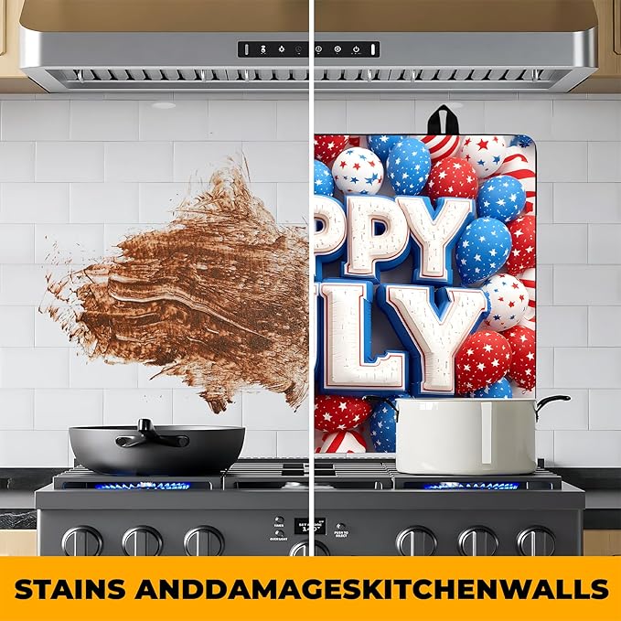 Patriotic Stove Top Cover, Heat Resistant Electric Stove Protector Mat, Large Diatomite Kitchen Counter Mat, Independence Day Decor American Flag Kitchen Accessory (happy july, 28x20 Inch)