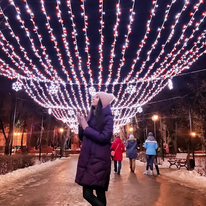 300 LED Christmas Lights Outdoor -100ft Extra Long Christmas String Lights 8 Modes Plug in Waterproof Fairy Lights with Timer Memory for Indoor Outside Bedroom Home Party Decoration, Red&White