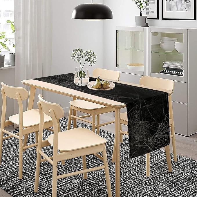 Halloween Spider Web Table Runner Fall Black Burlap Table Runners Autumn Rustic Dining Table Decor for Kitchen Dining Banquet Party Home Decor 13 x 36 Inch