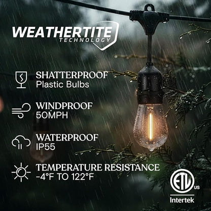 Brightech Ambience Pro 105Ft LED String Lights - 2W Commercial Grade Patio Lighting Outdoor Waterproof - Heavy Duty Dimmable Vintage Edison Porch Lights for Outside, Backyard - 34 Bulbs, Soft White