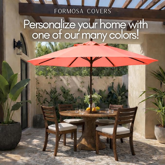 Formosa Covers 9ft 6 Ribs Market Patio Umbrella Replacement Canopy - Top Canvas - 600D UV Protective and Water Resistant Umbrella Fabric - Premium Quality Replacement Canopy Cover ONLY (Peach Coral)