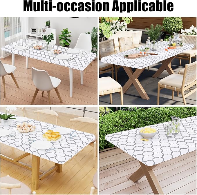 Smiry Picnic Fitted Table Cover, 6 Foot Flannel Backed Vinyl Tablecloth | Waterproof Elastic Stretch Table Cloth, Wipeable Plastic Tablecloth for Camping, Indoor & Outdoor (White, 24" x 72")