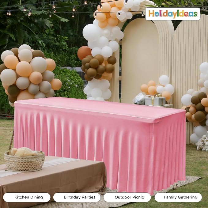Pink Spandex Table Skirts for 8 ft Folding Table Baby Shower 2 Pcs | Floor Length Stretch Table Skirts For Folding Table, Banquet Elastic Table Covers For Event Supplies, Party, Banquets