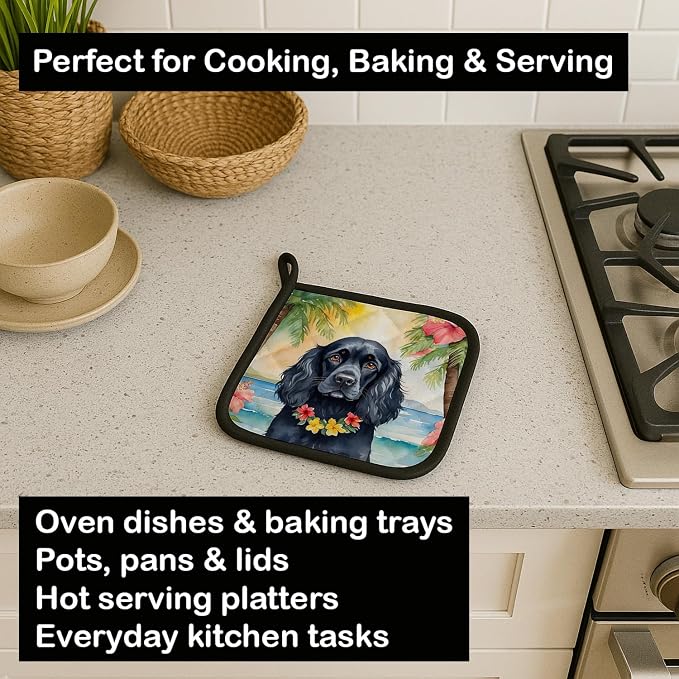 Caroline's Treasures Cocker Spaniel Luau Pair of Pot Holders Kitchen Heat Resistant Pot Holders Sets Oven Hot Pads for Cooking Baking BBQ, 7 1/2 x 7 1/2