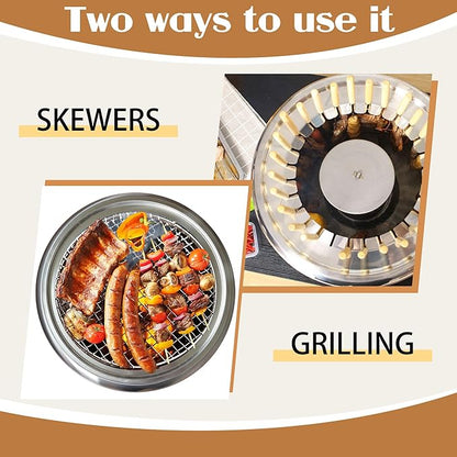 Smokeless Barbecue Hanging Grill With 20 Skewers Stainless Steel Charcoal BBQ Stove Charcoal Braised Grill Barrel Large Capacity Portable 360° All Round Roasting Oven (36cm*34cm (14.2''x13.4''))