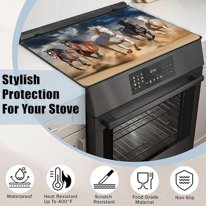 Stove Top Covers for Electric Stove,Galloping Horse Flat Top Stove Cover,Cool Animal Heat Resistant Glass Top Stove Cover Protector Anti-Slip Range Covers, 28 x 20 Inch