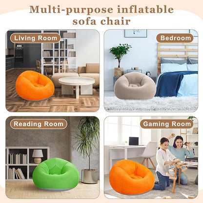 Realspring 6 9 12 Pcs Inflatable Bean Bag Chairs for Adults with Electric Air Pump, Blow up Couch Folding Portable Inflatable Couch Lazy Sofa for Outdoor Movie Night Camping(Coffee,Orange,Green,6 Pcs)