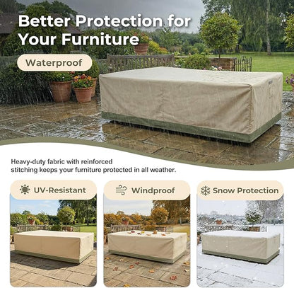 BPS Patio Furniture Cover for Outdoor Table and Chairs, 600D Waterproof and Anti-UV Patio Sectional Set Cover for Outside General Purpose Furniture, 112''L x 84''W x 32''H
