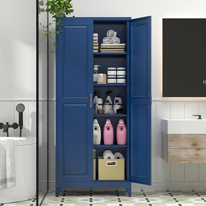 Polup Metal Storage Cabinet,75" Tall Kitchen Pantry Storage Cabinet with Doors and Adjustable Shelves, Blue Metal Pantry Cabinets, Large Cupboard for Kitchen, Dining Living Room, Bathroom, Office