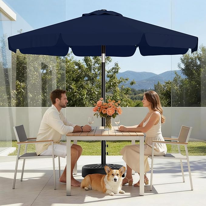 AreShark 9FT Valance Patio Umbrella, Outdoor Table Umbrella with Tilt and Crank, Outdoor Market Umbrellas W/ 8 Sturdy Ribs UV Protection for Garden, Deck, Backyard and Pool, Navy