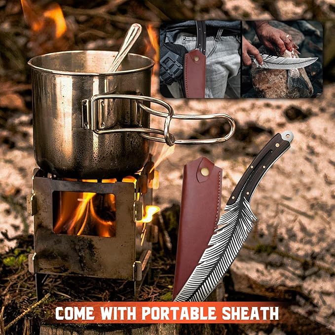TIVOLI Feather Carving Knife,8 inch Boning Butcher Knife for Meat Cutting, Hand Forged High Carbon Steel Viking Fillet Knife for Brisket Outdoor Camping BBQ Father's Day Christmas Gift Men Women