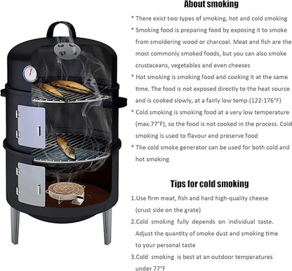 16" BBQ Smoker Grill Built in Thermometer, Air Vent and Two more biger Access Doors, Multi-Layer Meat Smoker Grill with 3 Heat-resistant Handles, Ideal for Outdoor Cooking, Camping, BBQ
