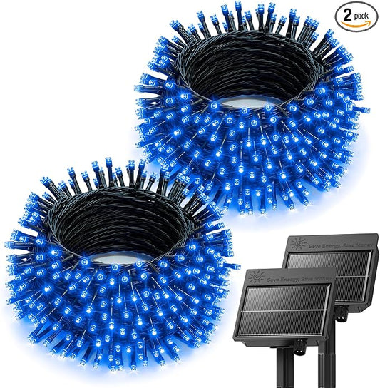 Brightown 2 Pack Solar String Lights Outdoor,Total 80FT 200 LED Solar Powered String Lights Waterproof with 8 Modes, Auto On/Off, Patio Lights for Outside Tree Garden Balcony Party Decor (Blue)