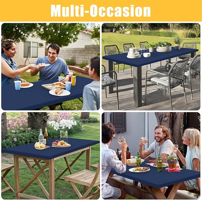 Rectangle Table Cloth, Waterproof Elastic Fitted Tablecloth for 4 Foot Folding Tables, Washable Polyester Tablecloths for Picnic, Camping, Outdoor (Navy Blue, 30"x48")