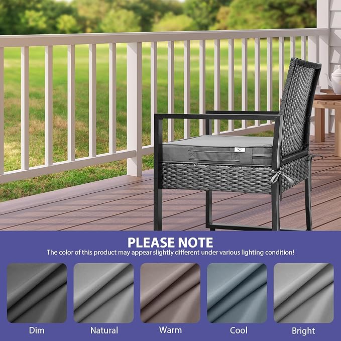 IPYNBAP Outdoor Chair Cushions Set of 4 -Waterproof Outdoor Seat Cushions for Patio Furniture, Patio Chair Cushion with Handle and Ties, Out Door Chair Pads,19x19x3-Square, Grey