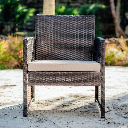 Nestl Wicker Patio Furniture Set - 3 Piece Bistro Table and Chairs Set of 2, Front Porch Furniture Set, Patio Chairs Set of 2, Outdoor Patio Set, Patio Conversation Sets (Brown/Beige)