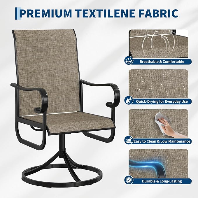 GarveeLife Patio Swivel Chair Set of 4, All-Weather Outdoor Dining Chairs with High Back, Rocker-Swivel Combo Patio Chairs for Backyard Deck Poolside, Brown