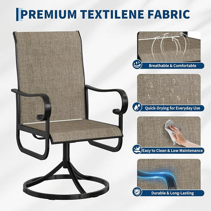 GarveeLife Patio Swivel Chair Set of 2, All-Weather Outdoor Dining Chairs with High Back, Rocker-Swivel Combo Patio Chairs for Backyard Deck Poolside, Brown